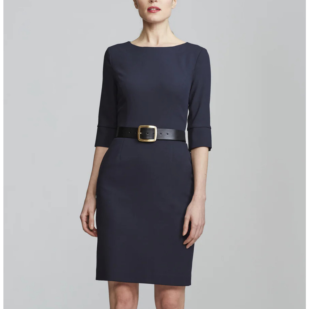 Classic Navy Mini Sheath Dress with Belt